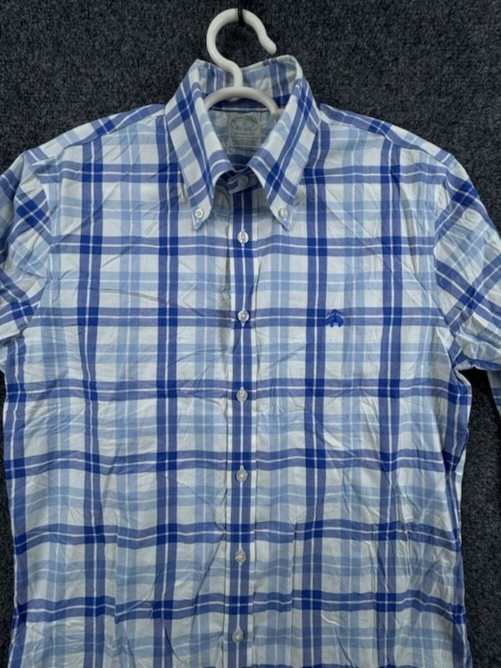 Brooks Brothers Non-Iron Small Milano Cotton Spandex Button-Down Plaid Blue Men